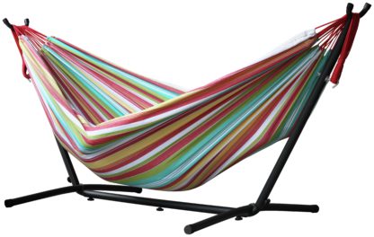 An Image of Vivere Double Cotton Hammock with Stand - Denim