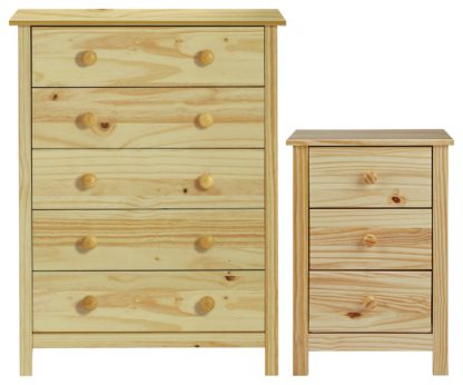 An Image of Habitat Scandinavia Bedside & 5 Drawer Chest Set - Pine