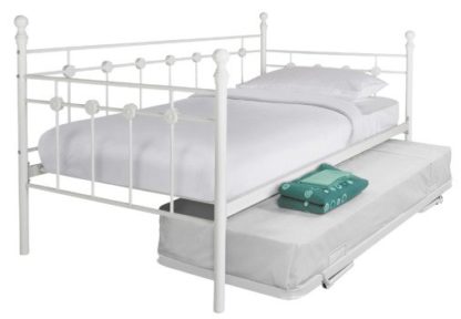An Image of Argos Home Abigail Metal Daybed, Trundle & 2Mattresses White