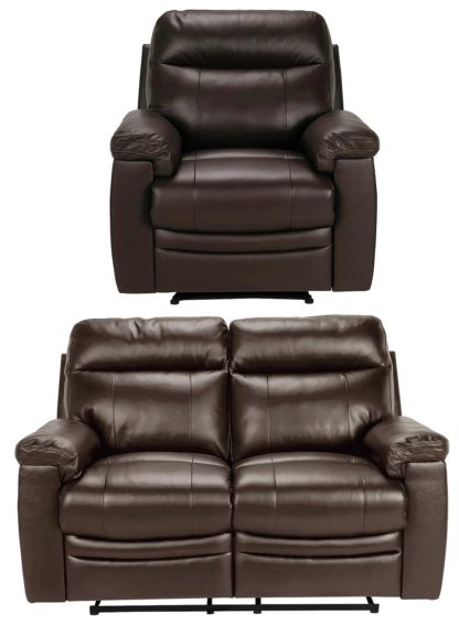 An Image of Argos Home Paolo Chair & 2 Seater Manual Recline Sofa -Brown
