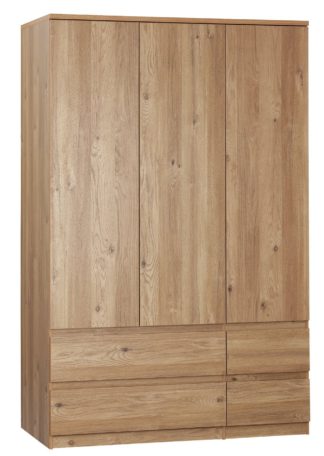 An Image of Habitat Jenson 3 Door 4 Drawer Wardrobe - Oak Effect