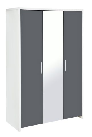 An Image of Habitat Broadway 3Dr Mirror Wardrobe - Grey Gloss & White