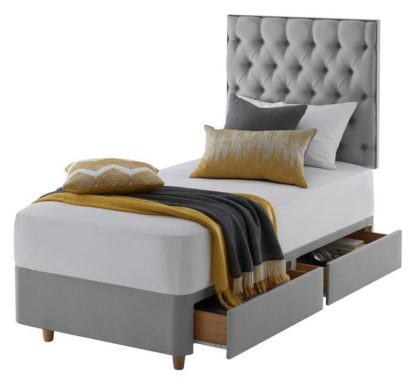 An Image of Silentnight Sassaria Single 2 Drawer Divan Set - Slate Grey