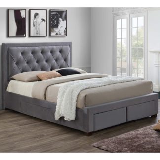 An Image of Woodbury Grey Fabric Bed Frame Grey