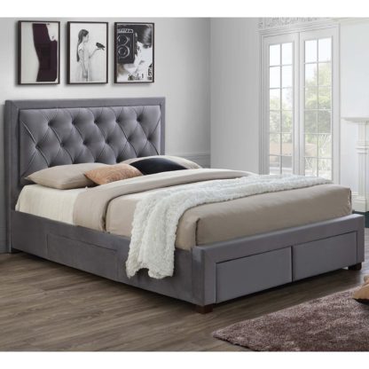 17f83ba235e4f64f1937f61b13528f6d9502599ea67d43f89aa49395178fd740.jpg An Image of Woodbury Grey Fabric Bed Frame Grey