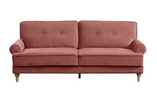 An Image of Habitat Vienna 3 Seater Velvet Sofa - Rose