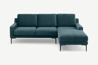An Image of Katrine Right Hand Facing Chaise End Corner Sofa, Steel Blue Velvet