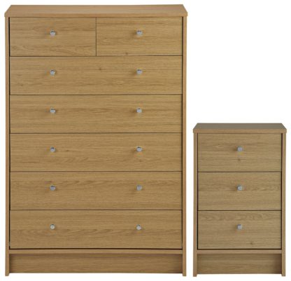 An Image of Habitat Malibu Bedside & 5+2 Drawer Chest Set -Oak Effect