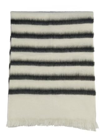 An Image of Habitat Elouise Fluffy Stripe Throw - Black and White