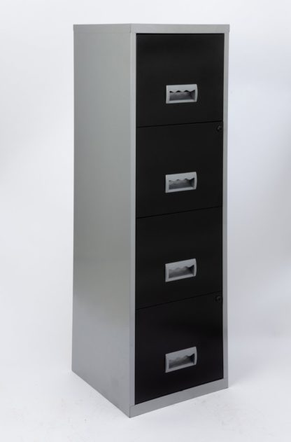 An Image of 4 Drawer A4 Metal Filing Cabinet - Silver & White