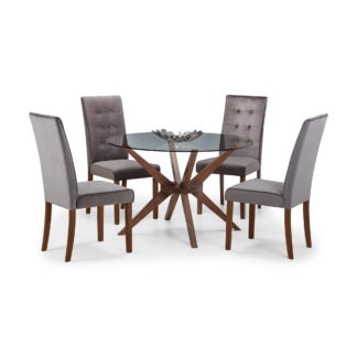 An Image of Chelsea Glass Dining Table with 4 Madrid Chairs Walnut