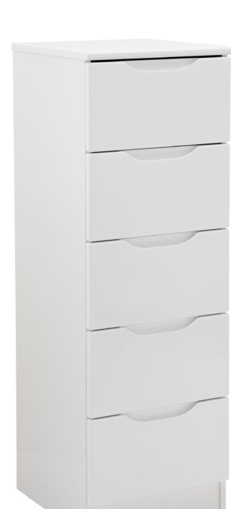 An Image of Legato 5 Drawer Tallboy - White Gloss