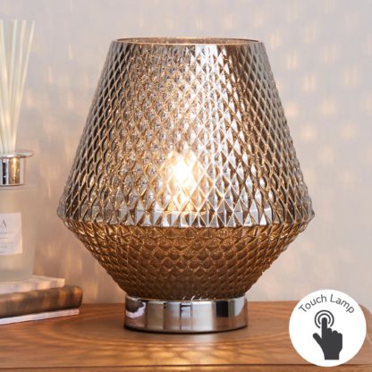 An Image of Miah Smoked Glass Touch Dimmable Table Lamp Silver