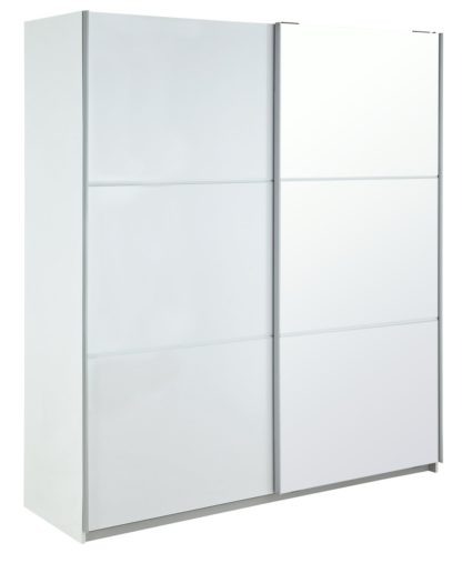 An Image of Habitat Holsted Extra Large White Gloss & Mirror Wardrobe