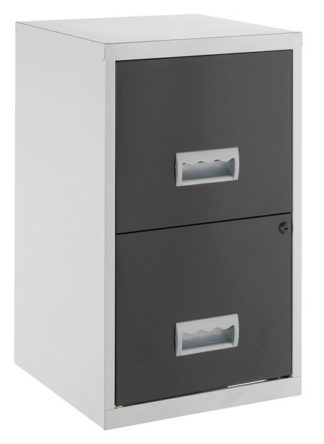 An Image of Pierre Henry 2 Drawer Metal Filing Cabinet - Silver & Black