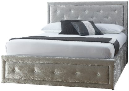 An Image of GFW Hollywood Crushed Velvet Ottoman King Bed Frame - Silver