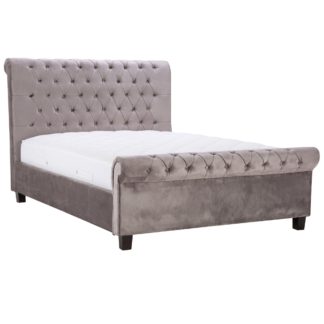 An Image of Orbit Silver Velvet Upholstered Bed Frame Beige