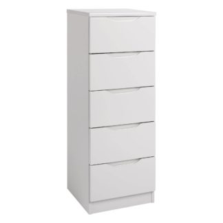 An Image of Legato Light Grey Gloss 5 Drawer Tallboy Cream