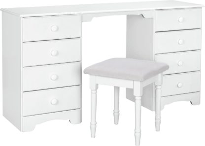 An Image of Argos Home Nordic 8 Drw Dressing Table & Stool - Soft White