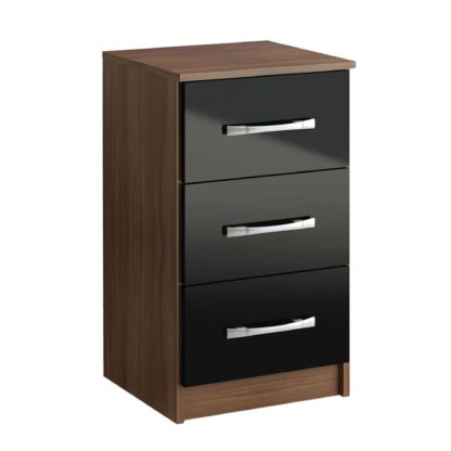 An Image of Lynx Walnut and Black 3 Drawer Bedside Table Black