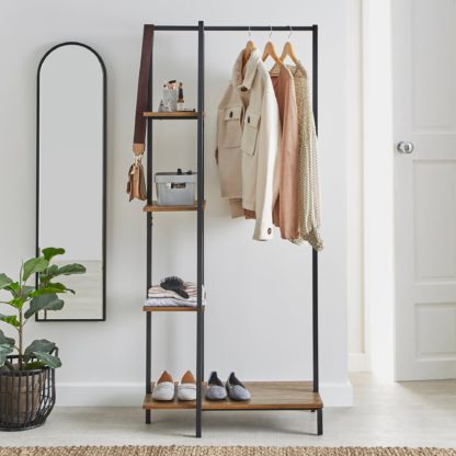 An Image of Fulton Clothes Rail with Shelves Natural (Brown)