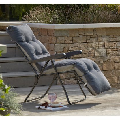 An Image of Padded Foldable Charcoal Lounger Charcoal (Grey)