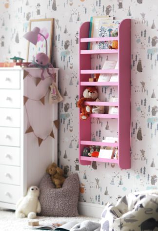 An Image of Habitat Scandinavian Kids 4 Shelf Wall Bookcase - Pink