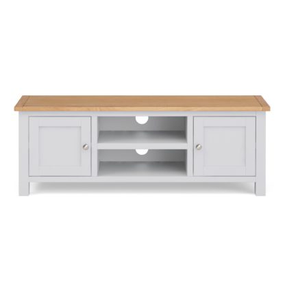 26fbd112d070ed3af4190983f2359d9292d6dec9d172084bb68d4db6d05285f8.jpg An Image of Bromley White Wide TV Stand White and Brown