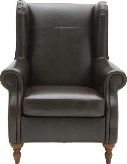 An Image of Argos Home Argyll Leather High Back Chair - Dark Brown