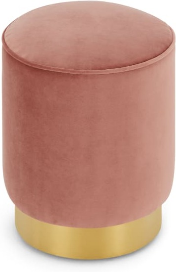 An Image of Hetherington Small Brass Base Pouffe, Blush Pink Velvet