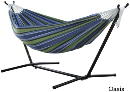 An Image of Vivere Double Cotton Hammock with Stand - Oasis