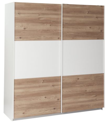 An Image of Habitat Holsted Large Sliding Wardrobe -White /Oak Effect