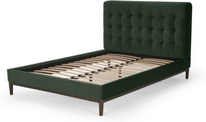 An Image of Lavelle Super King Size Bed, Laurel Green Velvet & Walnut Stain Legs