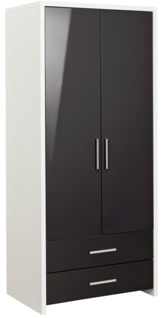 An Image of Habitat Broadway 2 Dr 2 Drw Wardrobe - Blk Gloss & White