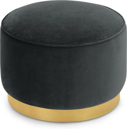 An Image of Hetherington Large Brass Base Pouffe, Midnight Grey Velvet