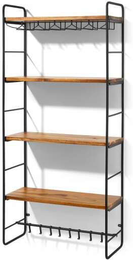 2a7eeb754cd1f90557395e3277c40776a940062faf070ec973981bb783281aa4.jpg An Image of Annalie 4-Tier Interchangeable Wall-Mounted Storage Unit with Acacia Wood Shelves, Black