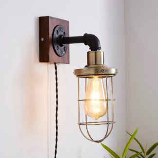 An Image of Milas Pipe Industrial Easy Fit Plug In Wall Light Black Black