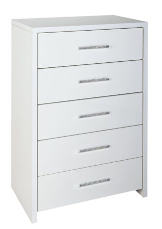 An Image of Habitat Broadway 5 Drawer Chest - White Gloss & White