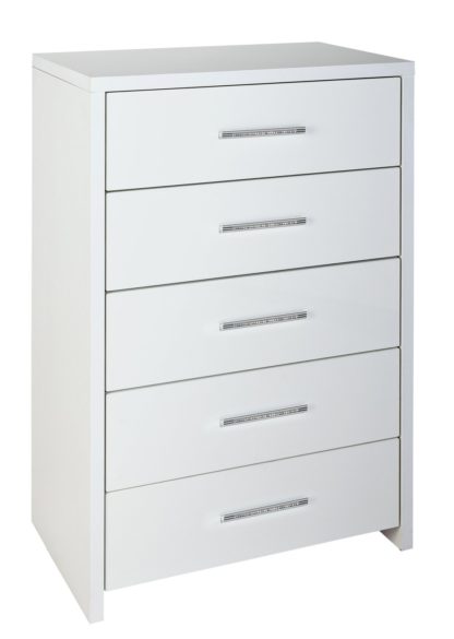 An Image of Habitat Broadway 5 Drawer Chest - White Gloss & White