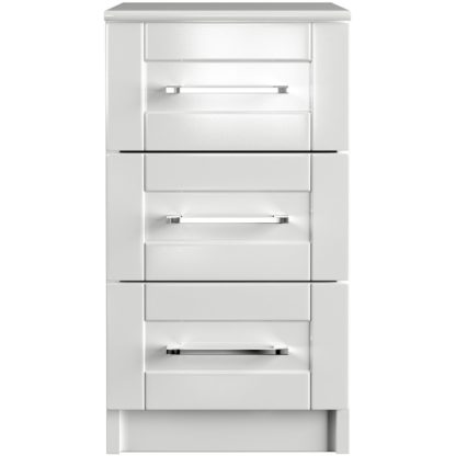 An Image of One Call Colby Gloss 3 Drawer Bedside Table - White