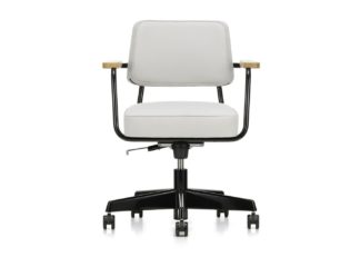 An Image of Vitra Fauteuil Direction Pivotant Office Chair Deep Black Powder Coated Base