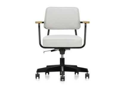 An Image of Vitra Fauteuil Direction Pivotant Office Chair Deep Black Powder Coated Base