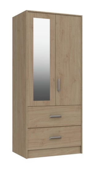 An Image of Ashdown 2 Door 2 Drawer Mirror Wardrobe - Oak Effect