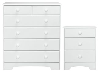 An Image of Argos Home Nordic Bedside & 4+2 Drawer Chest Set -Soft White