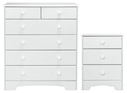 An Image of Argos Home Nordic Bedside & 4+2 Drawer Chest Set -Soft White