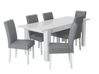An Image of Habitat Miami Extending Table & 6 Button Chairs - Grey