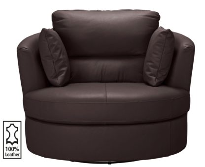 An Image of Argos Home Trieste Leather Swivel Chair - Dark Brown