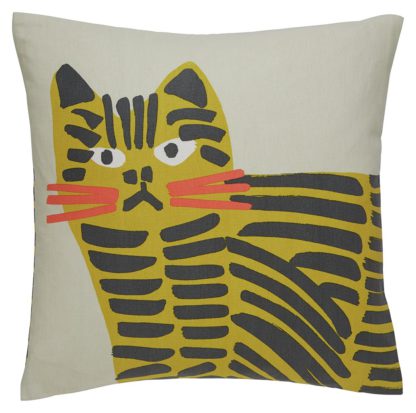 An Image of Habitat Grumpy Cat 45 x 45cm Printed Cushion - Grey & Yellow