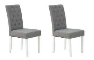 An Image of Habitat Pair of Tweed Button Mid Back Chair -Grey & White