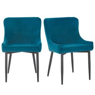 An Image of Montreal Set of 2 Dining Chairs Teal Velvet Teal (Blue)